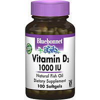 Витамин D Bluebonnet Nutrition Vitamin D3 1000IU 100 Softgels BLB0308 BK, код: 7622670