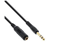 Кабель аудіо-подовжувач InLine Jack 6.3mm M F 2.0m Stereo AUX D5.0mm Gold чорний (77.09.9972 BK, код: 7455644