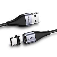 Магнитный кабель USB Type-C Ugreen для зарядки и передачи данных 1 м Черный (60207+60210) BM, код: 1850408