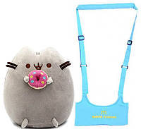 Набор игрушка кот с пончиком Пушин кэт и детские вожжи-ходунки Walking Assistant Голубой (vol FG, код: 2646081