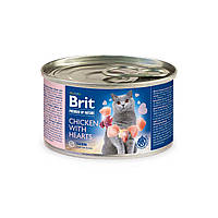 Влажный корм для кошек Brit Premium Chicken Hearts 200 г, паштет с курицей и сердцем BM, код: 6837715