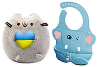 Мягкая игрушка Pusheen cat ST с сердцем и Силиконовый слюнявчик 4Д (vol-10577) FG, код: 8298284