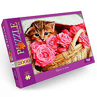 Пазл класичний Danko Toys C2000-01-01-10 2000 ел (Котик в трояндах) HH, код: 7735034