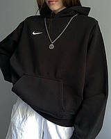 Женское oversize худи Nike с принтом на груди найк кофта на флисе с капюшоном размер оверсайз цвет черный