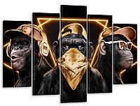 Модульна картина Декор Карпати на полотні Три мудрі мавпи в золоті 80x125 см MK50214 BM, код: 6978901