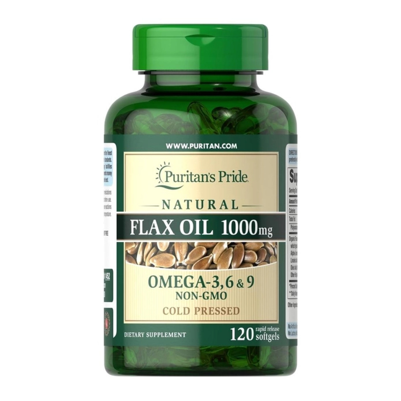 Natural Flax Oil 1200mg - 120 softgels, фото 1