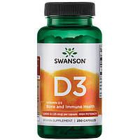 Витамин D Swanson D-3 High Potency Vitamin 1000 IU 250 Caps KC, код: 7660827