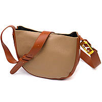 Полукруглая сумка кросс-боди из натуральной кожи 22092 Vintage Бежевая KC, код: 8323790