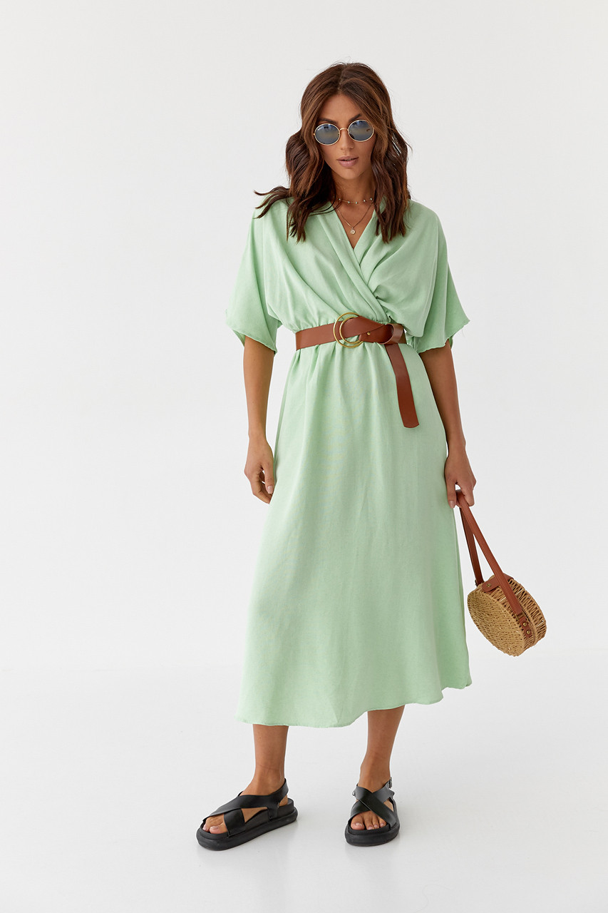 Жіноче плаття міді з верхом на запах PERRY — салатовий колір, L (є розміри)