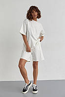 Трикотажний жіночий костюм із шортами та футболкою з вишивкою — білий колір, L (є розміри)