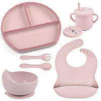 Набор детской силиконовой посуды 2Life Y26 из 7 предметов Розовый (v-11367) EJ, код: 8295654