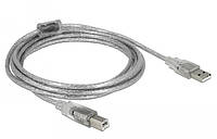 Кабель принтера Delock USB2.0 A-B M M 3.0m AWG24+28 Ferrite D4.0mm прозорий (70.08.3895) KC, код: 7455550