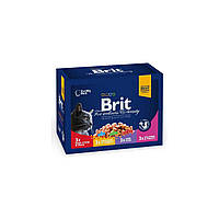 Вологий корм для кішок Brit Premium Cat pouch 4 смаки 100 г 12 шт (8595602506255) TP, код: 7620741