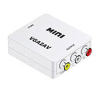 Конвертер переходник RIAS VGA to RCA (AV) CVBS видео с аудио 1080P White (3_01790) KC, код: 7812658