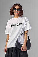 Женская футболка oversize с надписью Sunday - белый цвет, L (есть размеры)