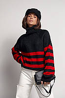 В'язаний жіночий светр у смужку — червоний колір, S (є розміри)