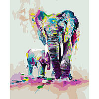 Картина за номерами Strateg Преміум Слоненя з мамою розміром 40х50 см (GS077) KC, код: 8118292
