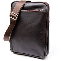 Модна сумка планшет із накладною кишенею на блискавці в гладкій шкірі 11282 SHVIGEL Коричнева 2 EJ, код: 6756577