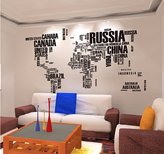 Наклейка на стіну, велика карта в офіс, в дитячу, в школу "карта світу" 190*116см(2листа 60*90см)