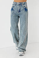 Жіночі джинси-варенки wide leg зі зборочками — блакитний колір, 40р (є розміри)