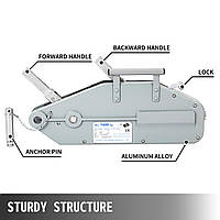 VEVOR тяговое усилие до 1600 кг с кабелем 20 м тросовая лебедка с тормозом для натяжения и подъема ручная