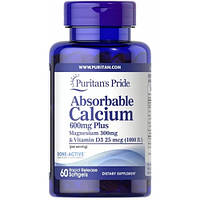 Микроэлемент Кальций Puritan's Pride Absorbable Calcium 600 mg with Vitamin D3 1000 IU 60 Sof EJ, код: 7520676