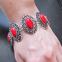 Красный браслет винтаж стиль с кораллом, 5632-3