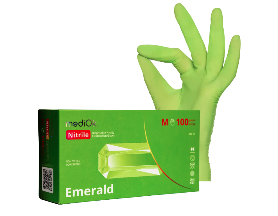 Рукавички нетривові MediOk by AMPri EMERALD зелені, розмір S