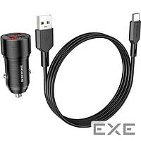 Автомобильное зарядное устройство BOROFONE BZ19 Wisdom 2xUSB-A, 2.4A Black w/Type-C cable (BZ19CB)