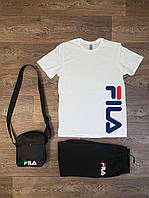 Летний комплект 3 в 1 футболка шорты и сумка Фила белого и черного цвета