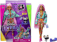 Кукла Барби Экстра N10 в куртке с цветочным принтом с мышью Barbie Extra #10 GXF09 Mattel Original