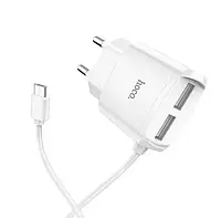 Адаптер зарядки HOCO USB CHARGER DOUBLE + MICRO CABLE C 59A