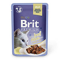 Влажный корм Brit Premium Cat Beef Fillets Jelly pouch для кошек (филе говядины в желе) 85 г DD, код: 7568024