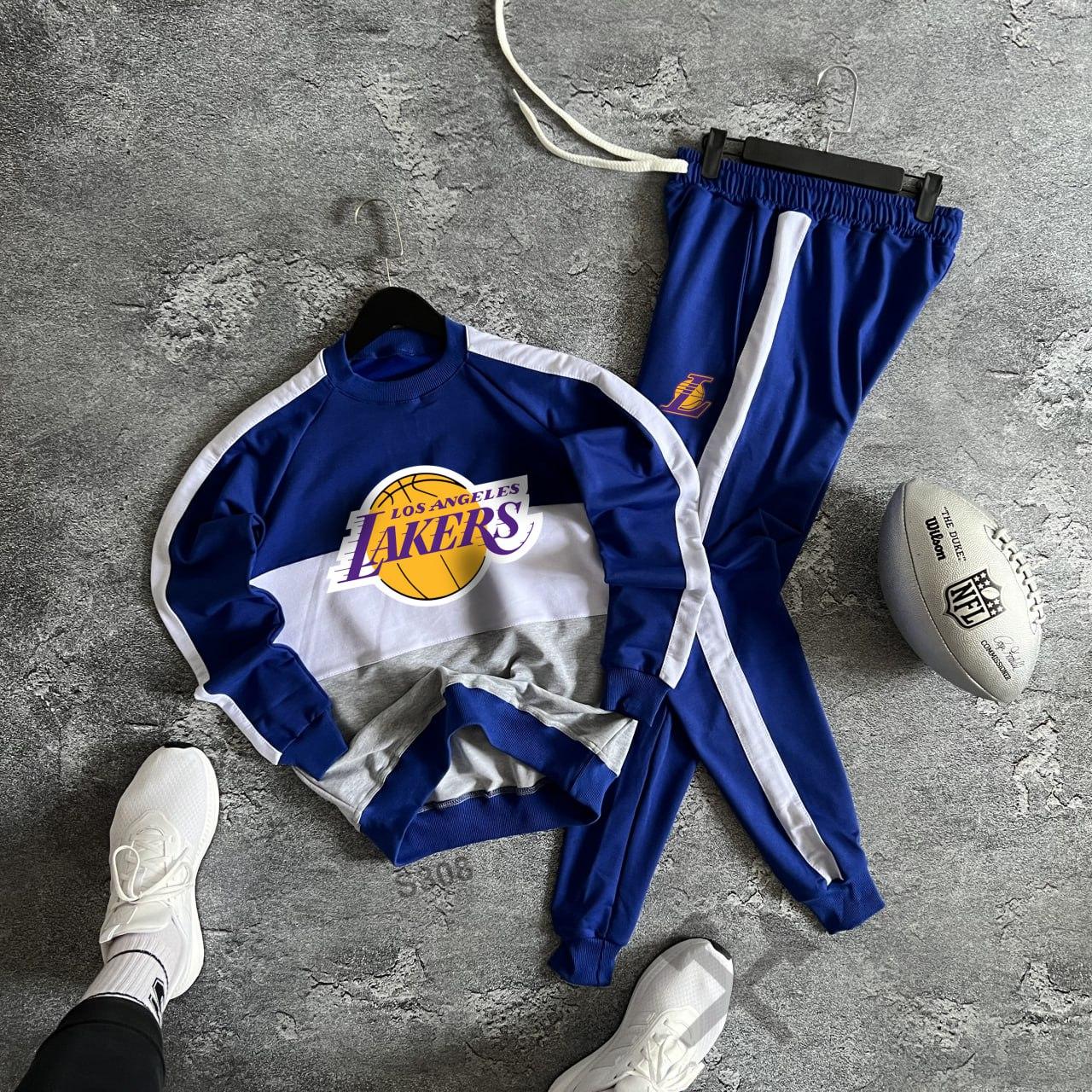 Спортивний костюм los angeles lakers чоловічий з лампасами весняний осінній світшот штани синій, фото 1