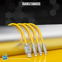 Універсальний зарядний кабель TRANSFORMERS: USB, Type-C, Lightning, MicroUSB - прогумований, 1.2м, жовтий