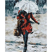Картина за номерами Strateg Преміум Дівчина в червоному під парасолькою розміром 40х50 см (GS005) QT, код: 8118099