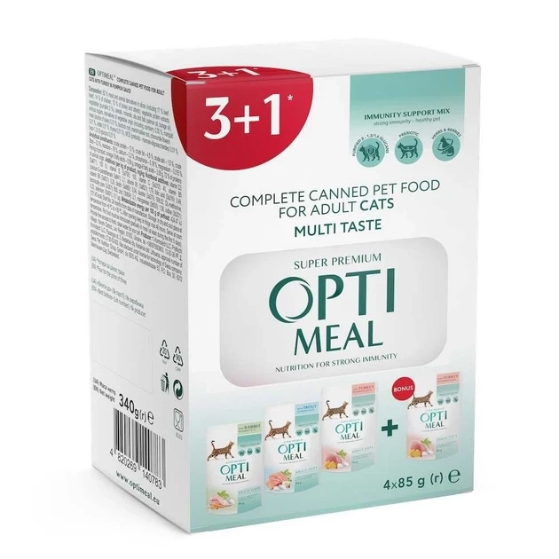 Optimeal набір №4 3+1 шт. 85 г вологий корм для котів в желе, фото 1