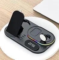 Бездротова зарядка Magsafe A06 RGB QI док-станція для iPhone Apple Watch AirPods для айфона годинника підсвіткою нічник