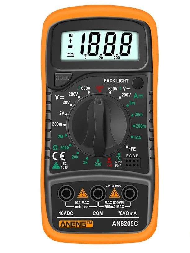 Мультиметр цифровий тестер ANENG AN8205C + термопара, помаранчевий