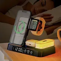 Беспроводная зарядка Magsafe стенд + часы ночник А 37 4в1 Fast 30W для iPhone Apple Watch AirPods айфона часы