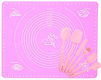 Силиконовый антипригарный коврик и набор силиконовых кухонных принадлежностей 6 в 1 Розовый ( OB, код: 2609432