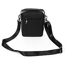 Сумка чоловіча шкіряна на плече модна чорна з трьома кишенями на два відділи на блискавці  Bretton 407-152, фото 3