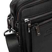 Сумка чоловіча шкіряна на плече модна чорна з трьома кишенями на два відділи на блискавці  Bretton 407-152, фото 4