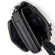 Сумка чоловіча шкіряна на плече модна чорна з трьома кишенями на два відділи на блискавці  Bretton 407-152, фото 5