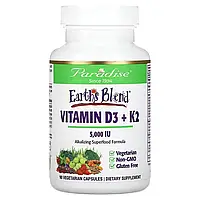Витамины D3 и K2 (D3 + K2) Paradise Herbs 90 вегетарианских капсул