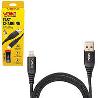 Кабель VOIN CC-4201L BK USB - Lightning 3А, 1m, black (швидка зарядка/передача даних) (CC-4201L BK)