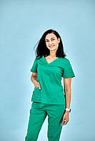 Жіночий медичний топ з натуральної тканини Клер зелений з кишенею, одяг для медичного персоналу р.42