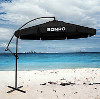 Садовый зонтик Bonro 300 см с наклоном черный для сада, дачи зонт от солнца и дождя.