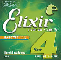 Струны для бас-гитары Elixir 14002 Nanoweb Coated Nickel Plated Steel Super Light 4-String Ba GT, код: 7796059