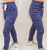 Брюки женские яркие с накладными карманами M темно-сині, 2XLгірчичні (жовтуваті) летние стрейч Dasire хлопок
